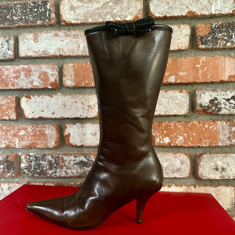 Miu Miu by Prada Dark Brown Leather Heeled Boots